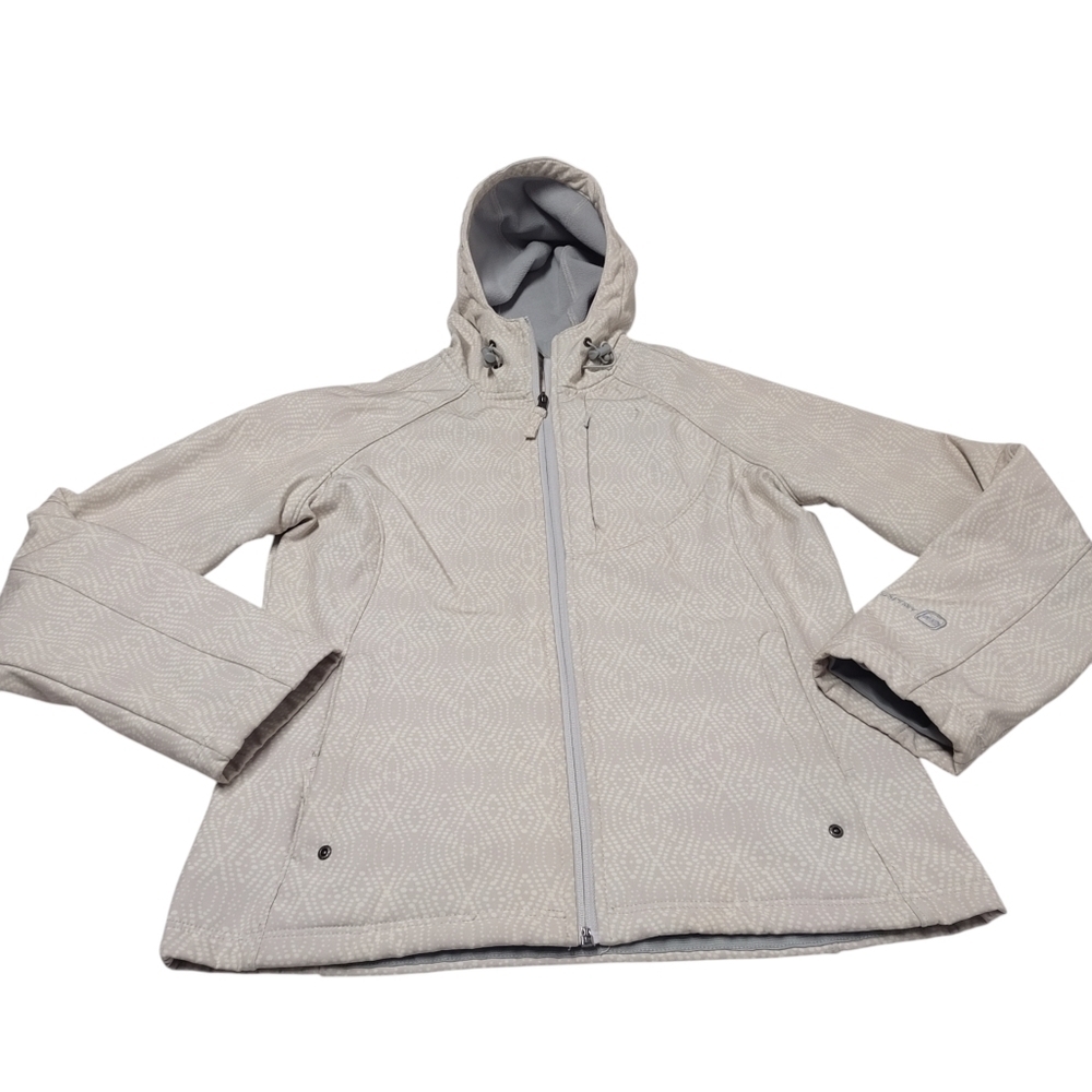 Free Country Women's Hooded Beige Gray Pattern Full Zip Fleece Lined Pockets S - Picture 6 of 7